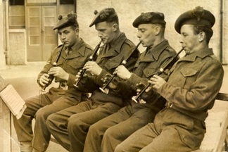 Sandy Hain practicing with Black Watch. Sandy is seated 1st on the left